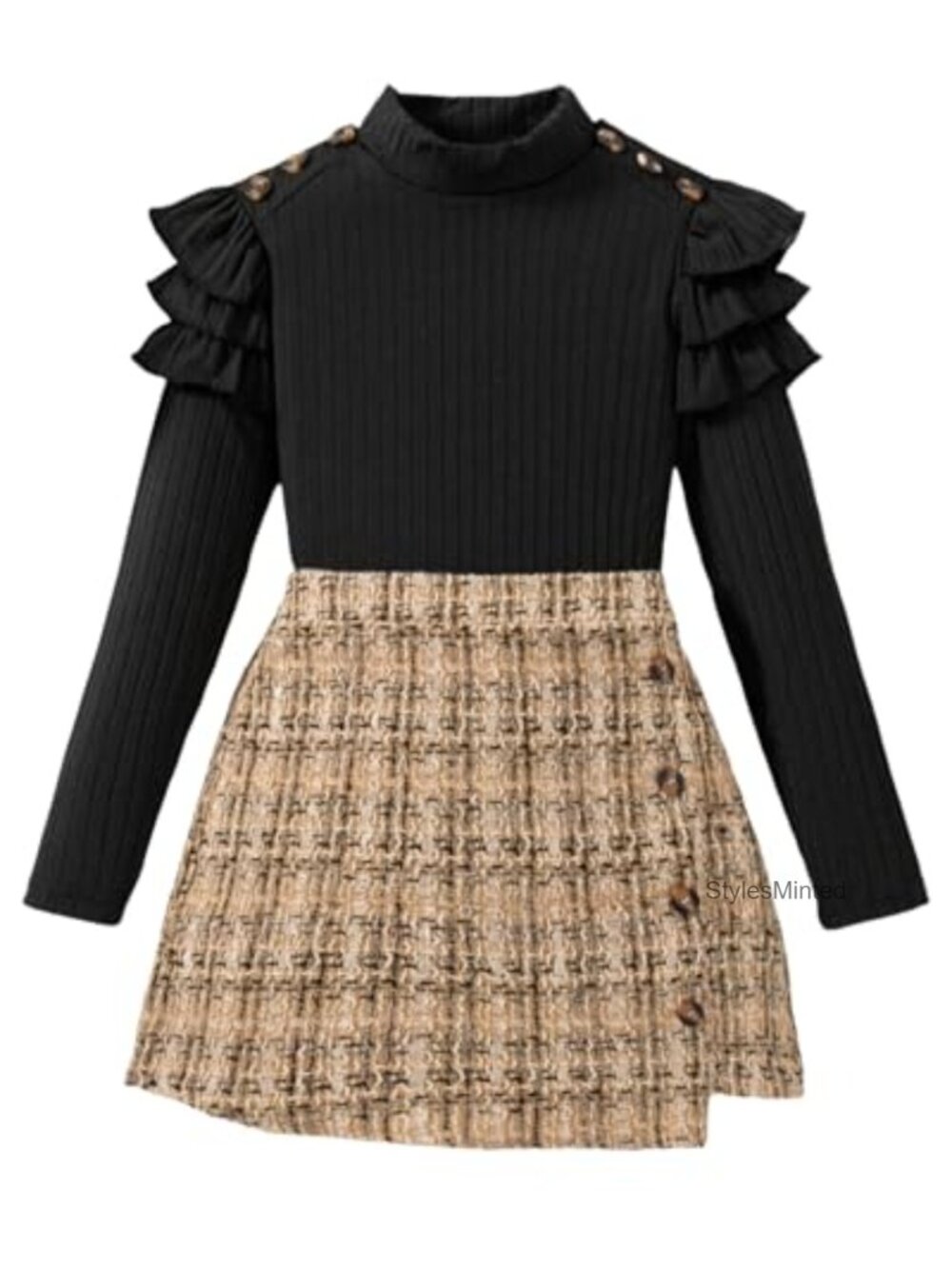 Girls Plaid Skirt Set 2 Piece Long Sleeve Sweater Mini Skirt Outfit 8-12Y